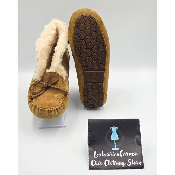 UGG Kid's Tan Suede Alena Shearling-Lined Moccasin Slippers Size 3 2513 - Picture 4 of 16